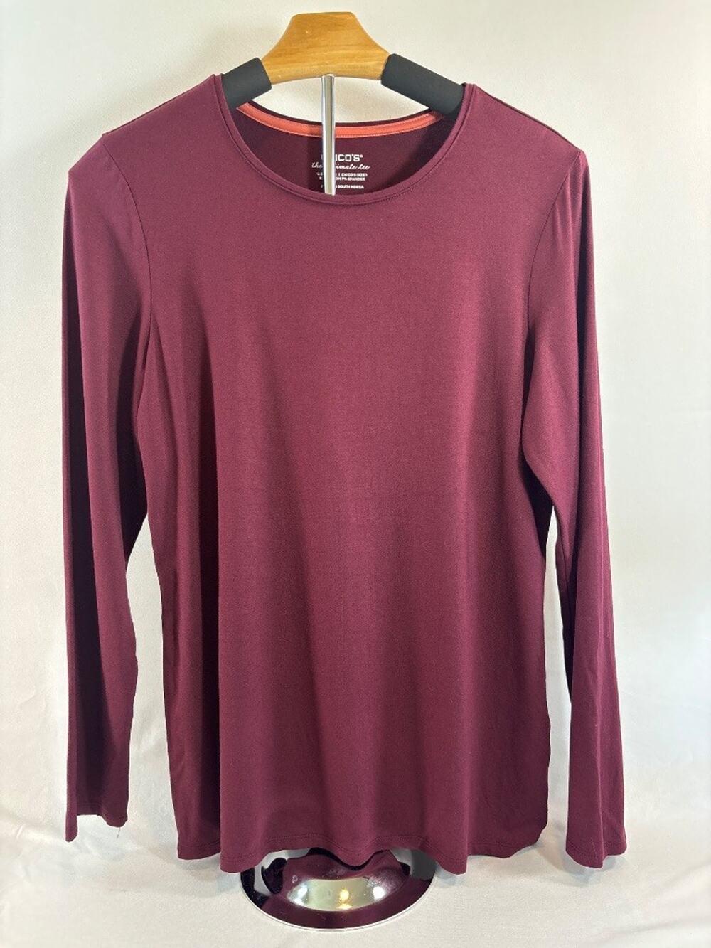 Chico's Ultimate Tee‎ Burgundy Long Sleeve Crew Neck Top Size M (Chico's 1)